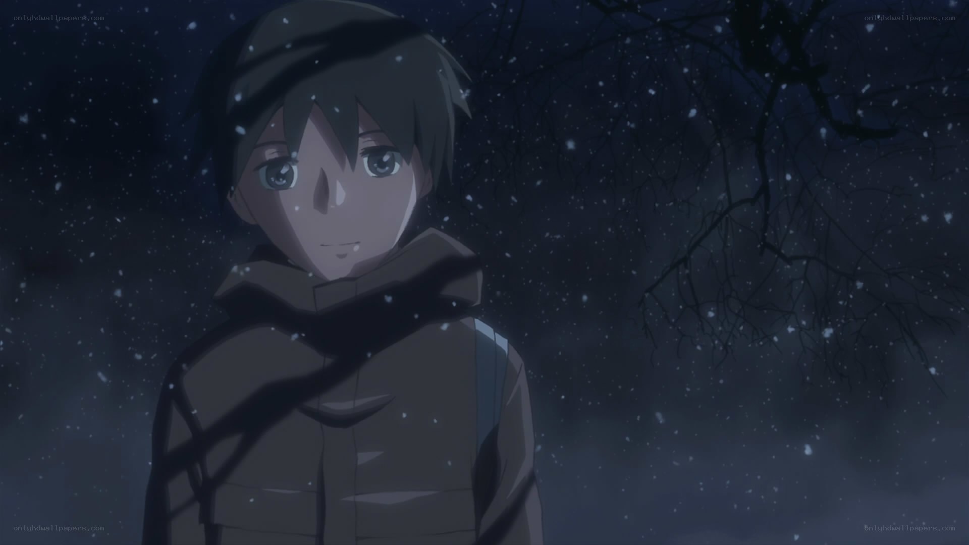 anime character in snowstorm