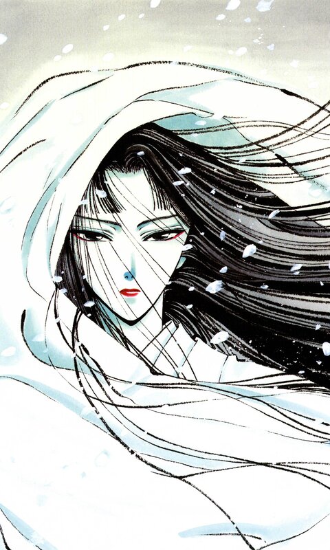 anime character in snowstorm