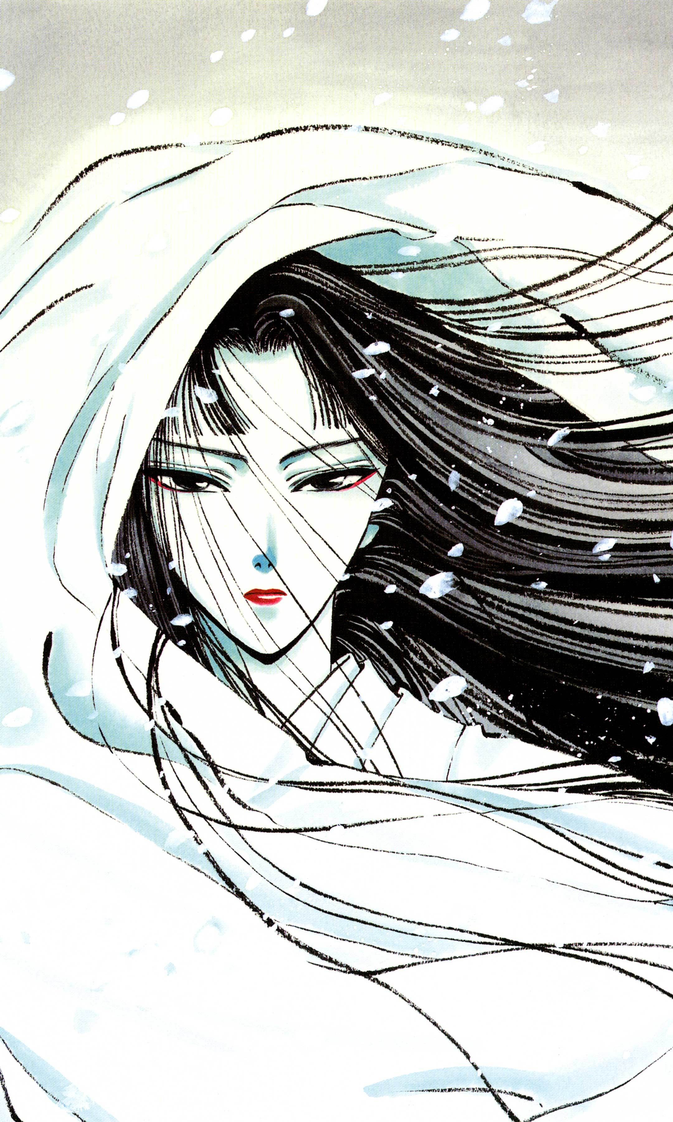 anime character in snowstorm
