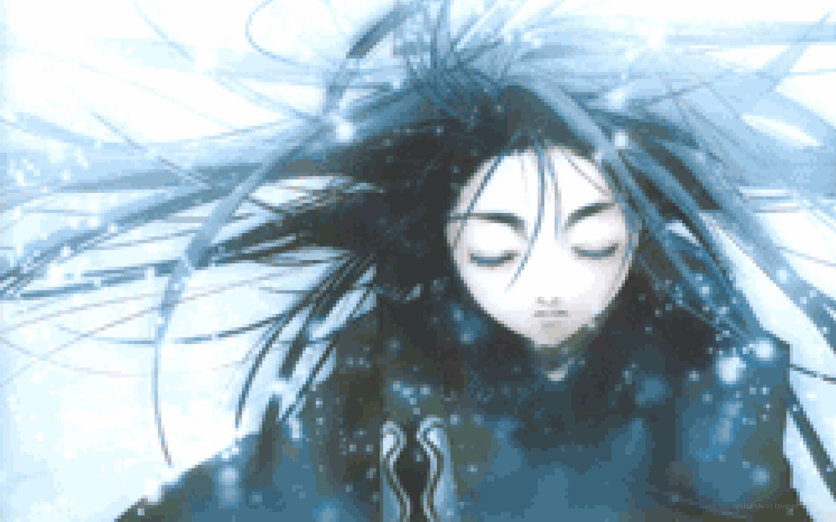 anime character in snowstorm