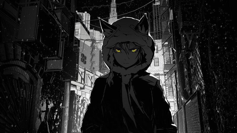 anime character in snowy alley