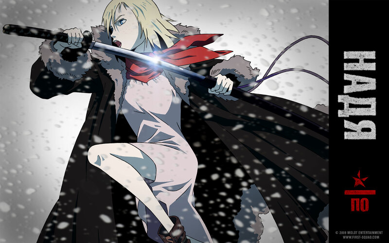 Anime character in snowy battle