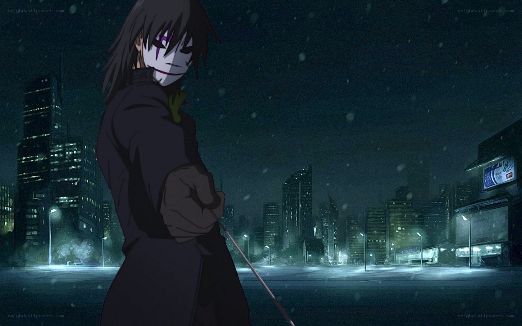Anime character in snowy city