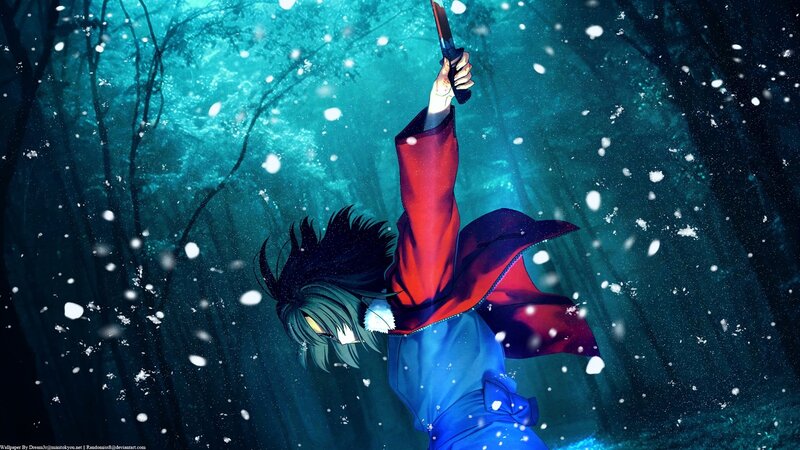 anime character in snowy forest