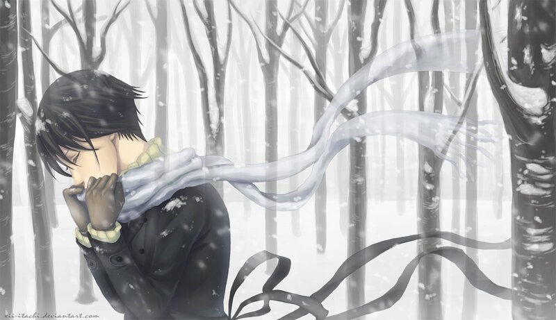 Anime character in snowy forest