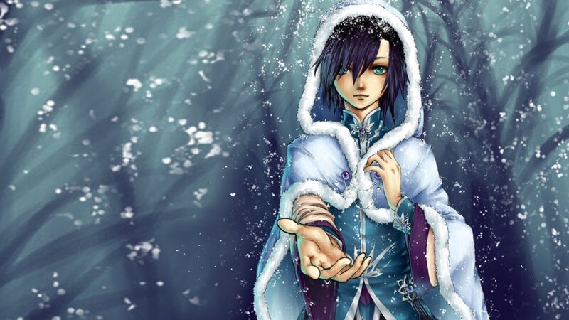 anime character in snowy forest