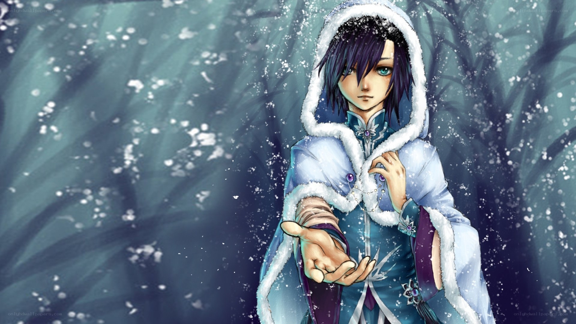 anime character in snowy forest