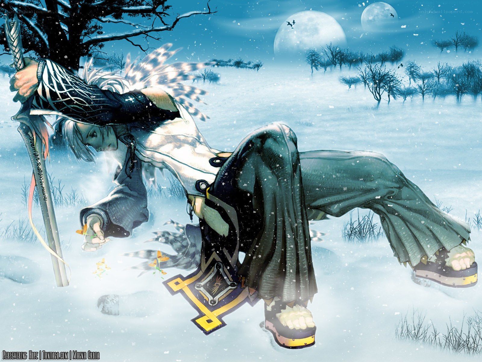 Anime character in snowy landscape