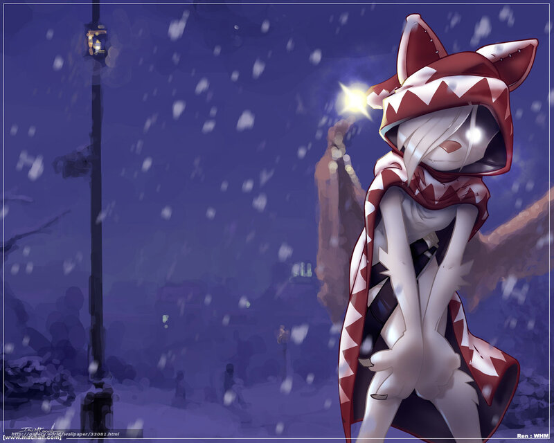 Anime character in snowy night