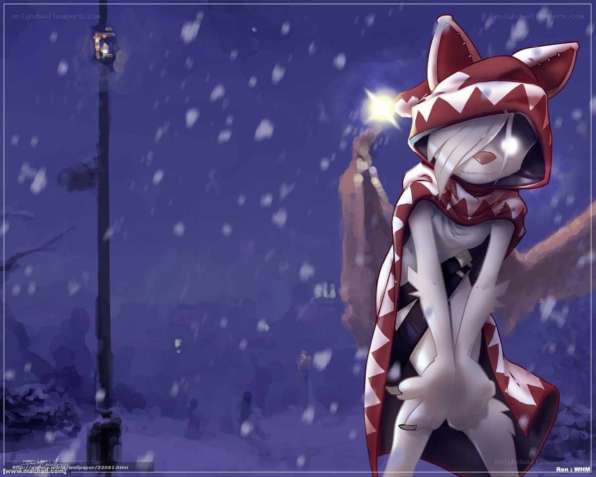 Anime character in snowy night