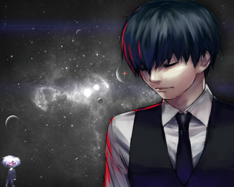 Anime Character in Space — Black, Dramatic, Night, Digital Art, Galaxy