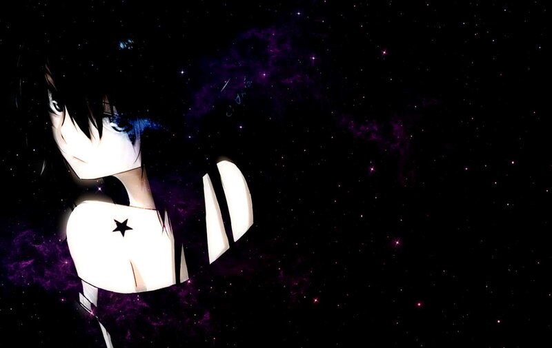 Anime Character in Space — Black, Dramatic, Night, Digital Art, Stars