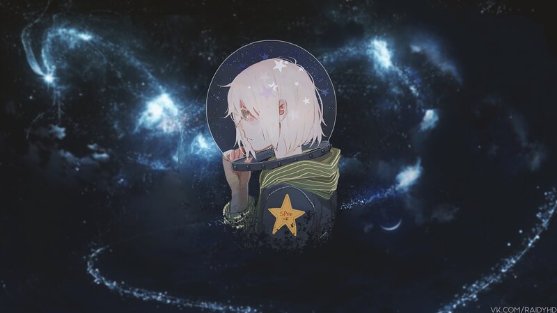 Anime Character in Space — Blue, Cosmic, Night