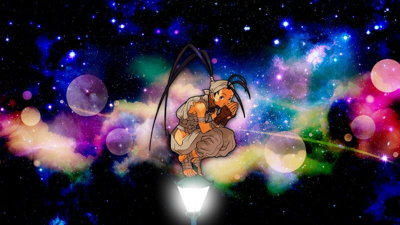 Anime Character in Space — Blue, Cosmic