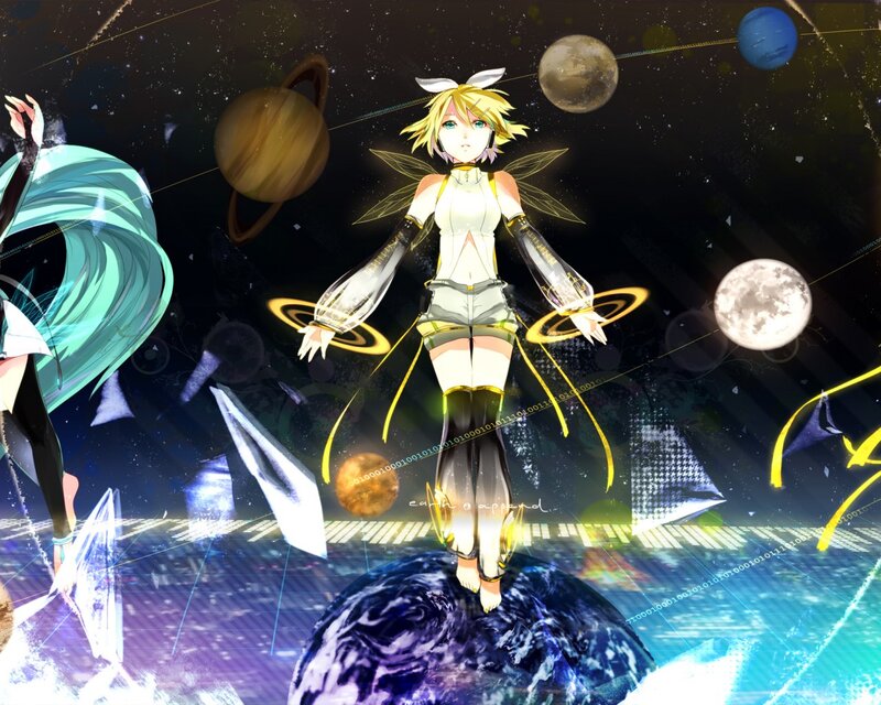 Anime Character in Space — Blue, Dramatic, Night, Digital Art, Planets