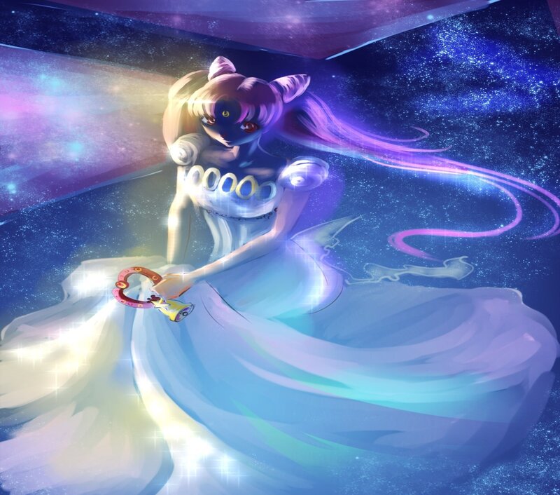 Anime Character in Space — Blue, Dramatic, Night, Digital Art, Stars, Dress