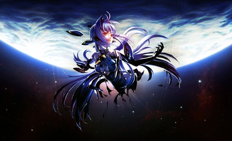 Anime Character in Space — Blue, Dramatic, Night, Digital Art