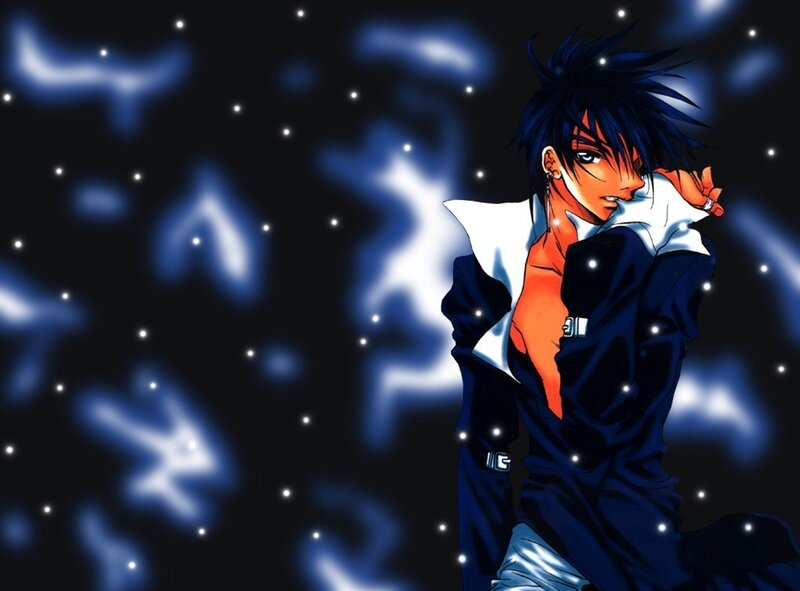 Anime Character in Space — Blue, Dramatic, Night, Manga, Spiky Hair