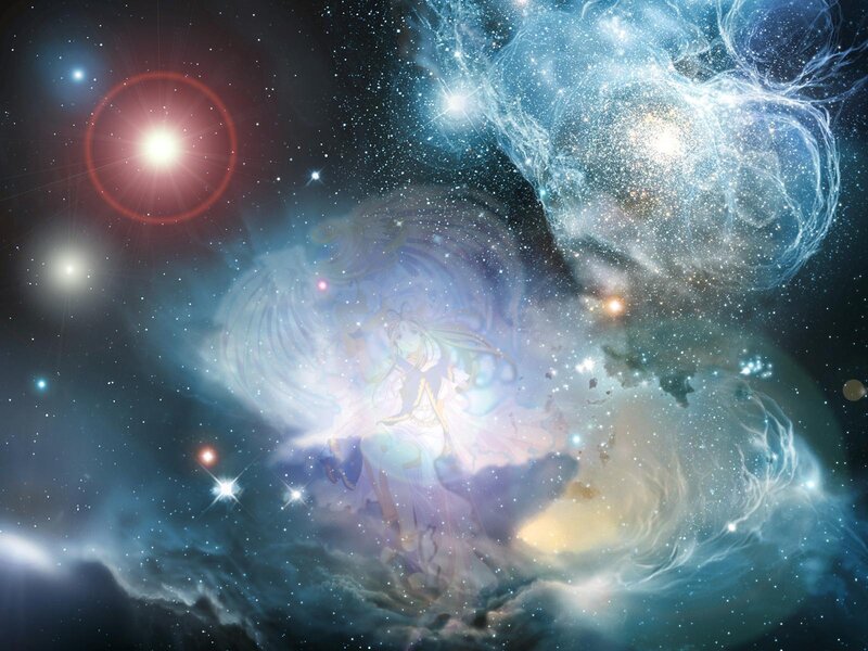 Anime character in space nebula