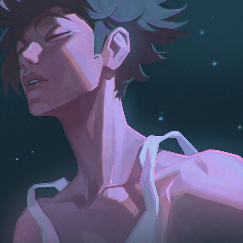 Anime Character in Space — Purple, Dramatic, Night