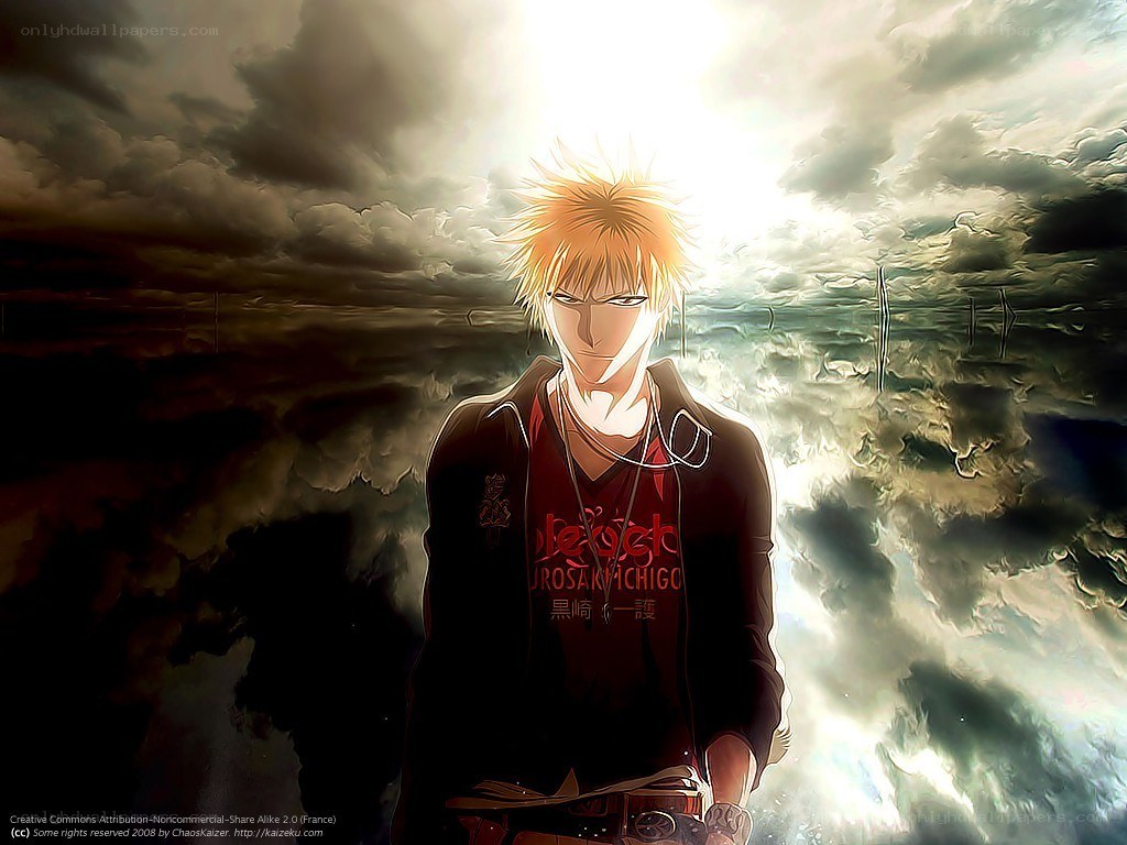 Anime character in stormy sky