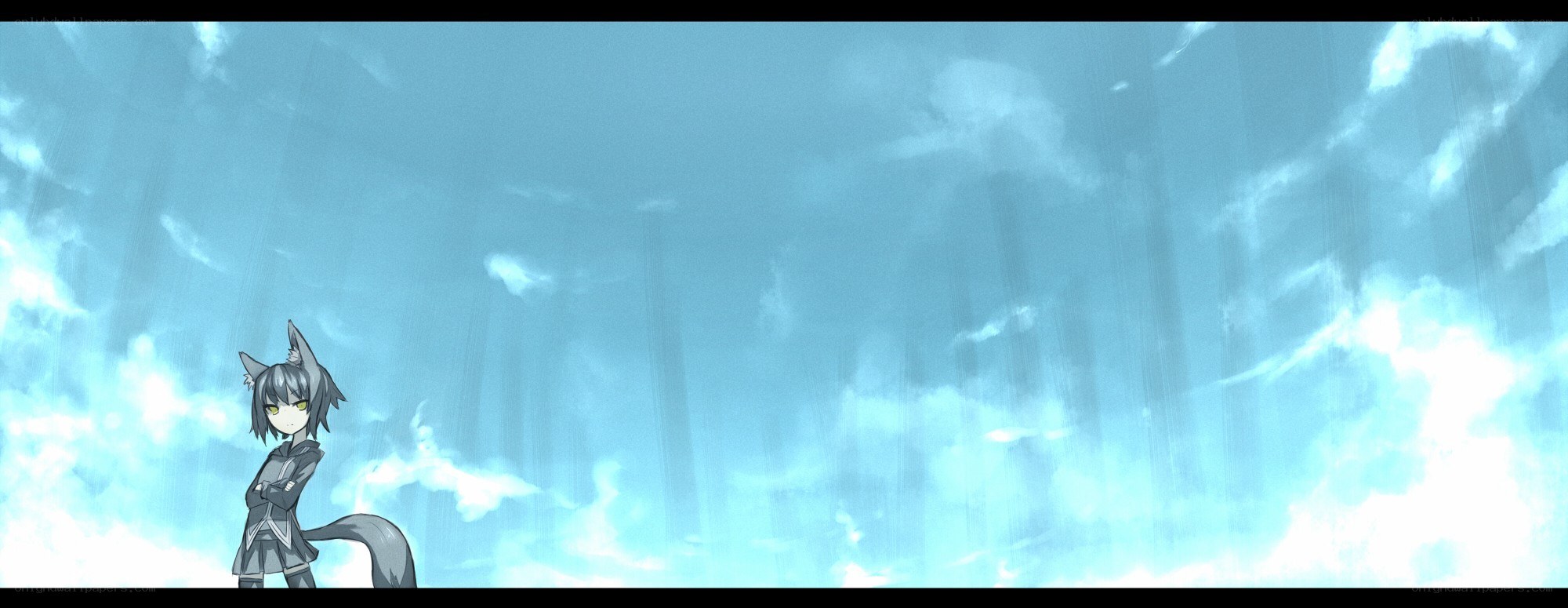 anime character in stormy sky