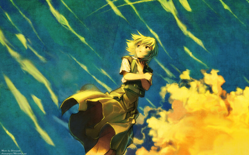 Anime character in stormy sky