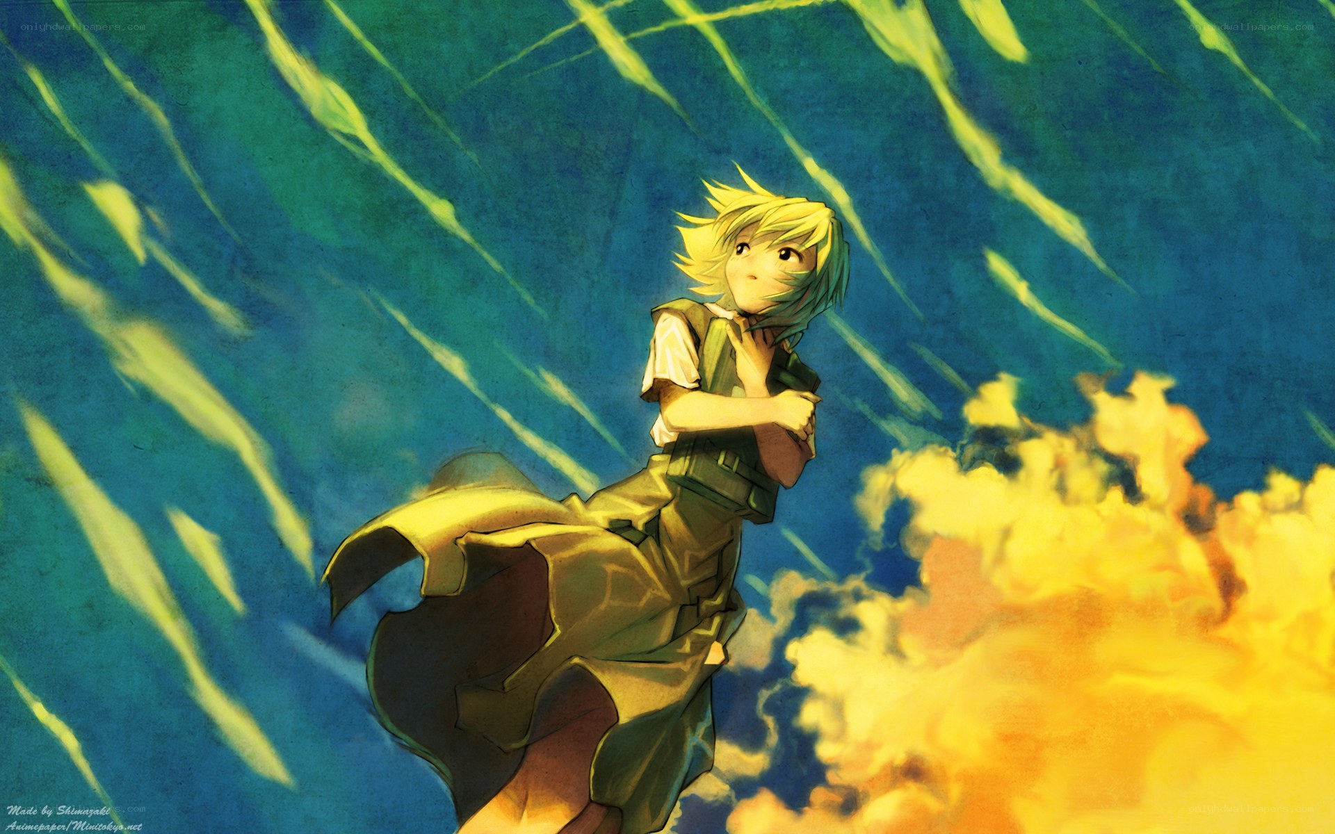 Anime character in stormy sky