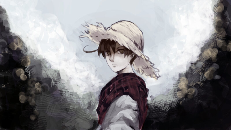 Anime Character in Straw Hat — White