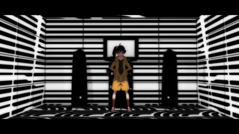 anime character in striped room