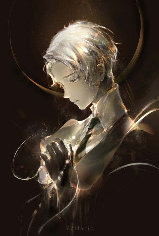 Anime Character in Suit — Black, Dramatic, Digital Art, Tie