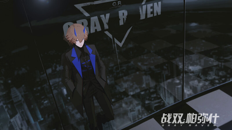 Anime Character in Suit — Black, Dramatic, Night, Digital Art, Cityscape