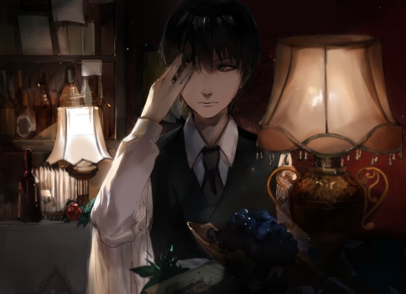 Anime Character in Suit — Black, Dramatic, Night, Digital Art