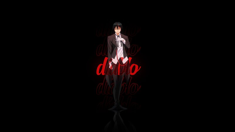 Anime Character in Suit — Black, Dramatic, Red Text