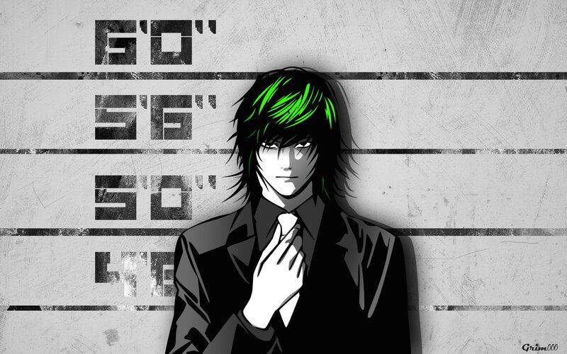 Anime Character in Suit — Black, Dramatic, Tie, Mugshot Background