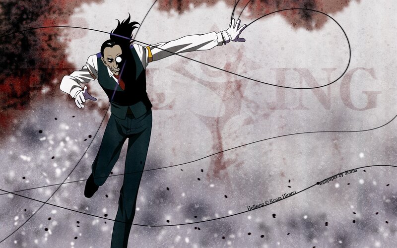 Anime Character in Suit — Black, Dramatic, Whip
