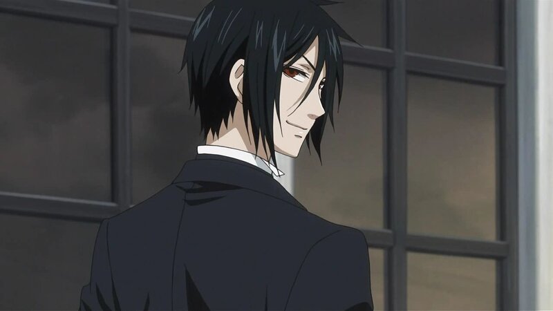 Anime Character in Suit — Black, Serious, Window