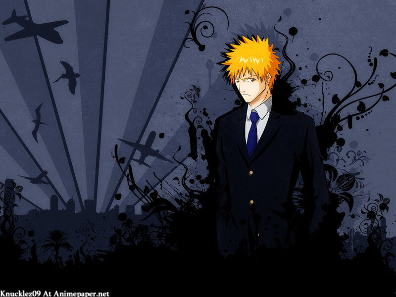 Anime Character in Suit — Blue, Dramatic, Night, Airplanes, Birds