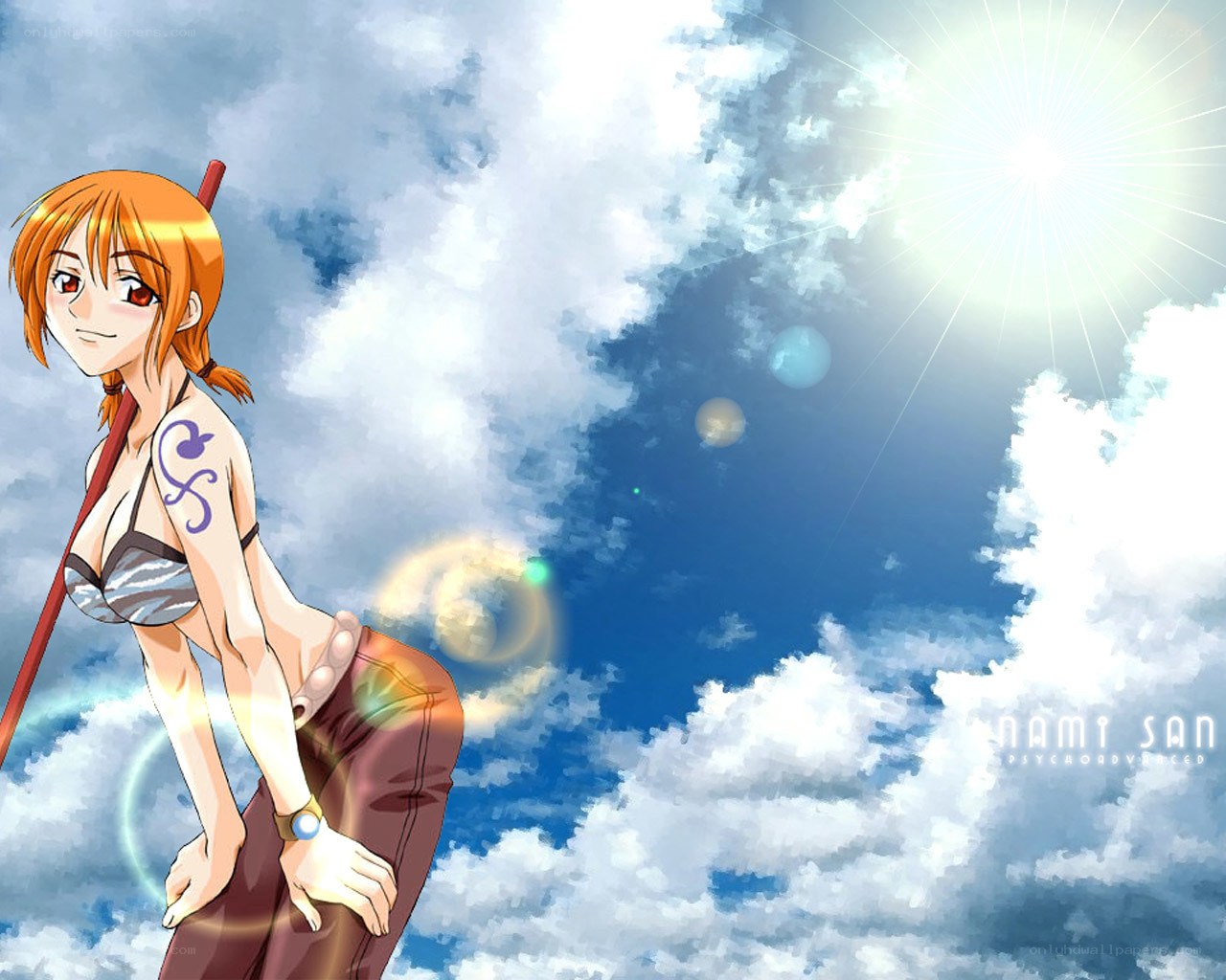 Anime character in sunny sky
