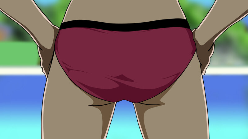 anime character in swim trunks