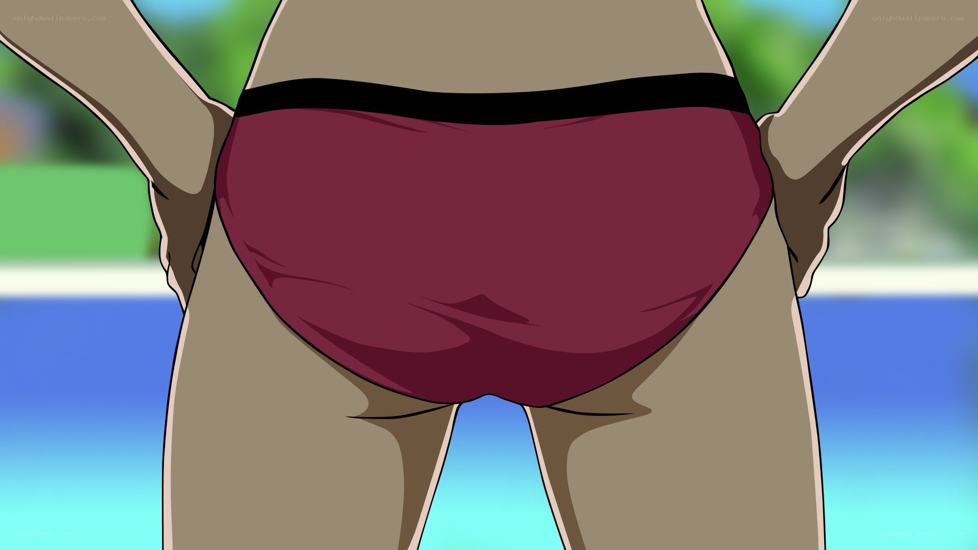 anime character in swim trunks