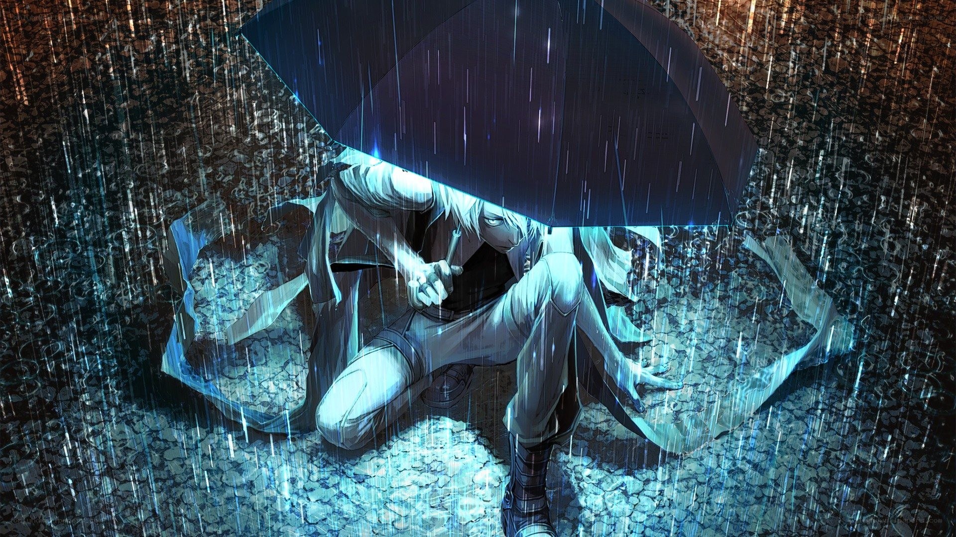 Anime character in the rain