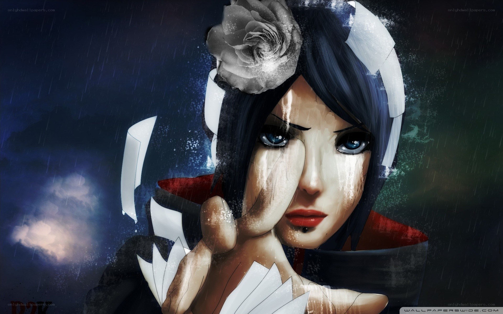 anime character in the rain