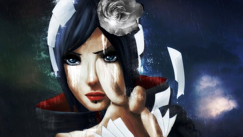 anime character in the rain