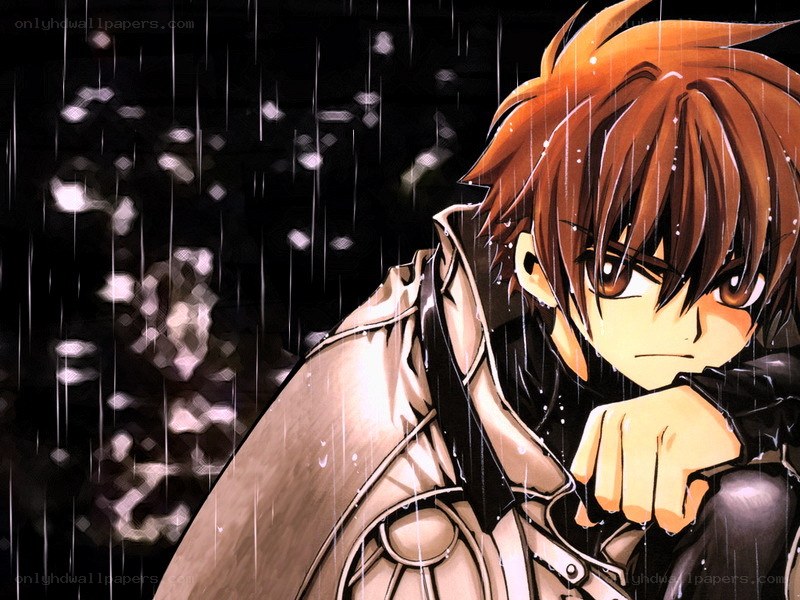 anime character in the rain