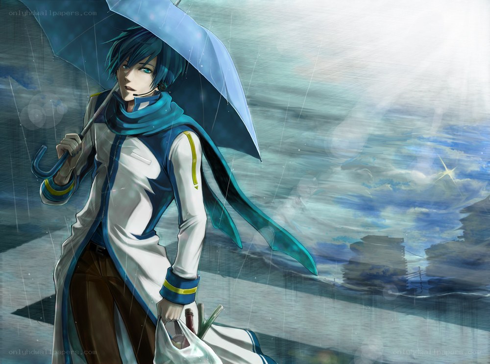 anime character in the rain