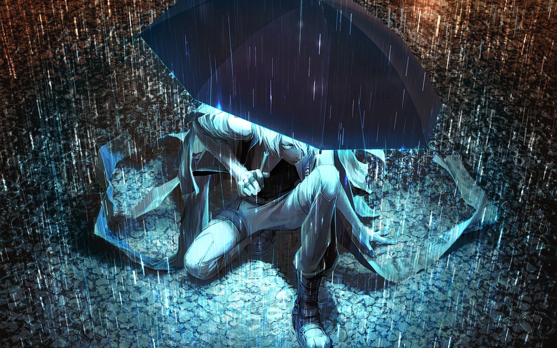 anime character in the rain
