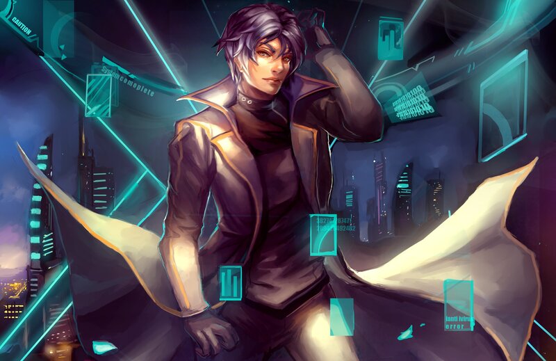 Anime Character in Trench Coat — Purple, Dramatic