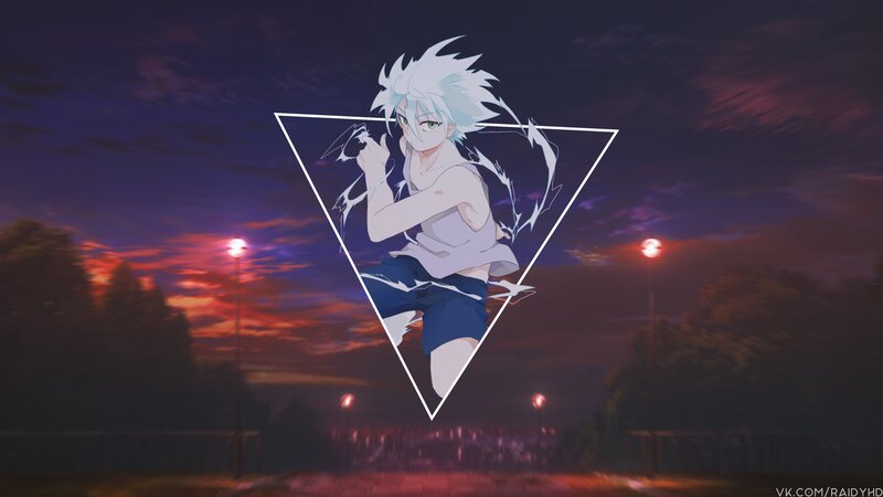 Anime Character in Triangle — Purple, Dramatic, Sunset