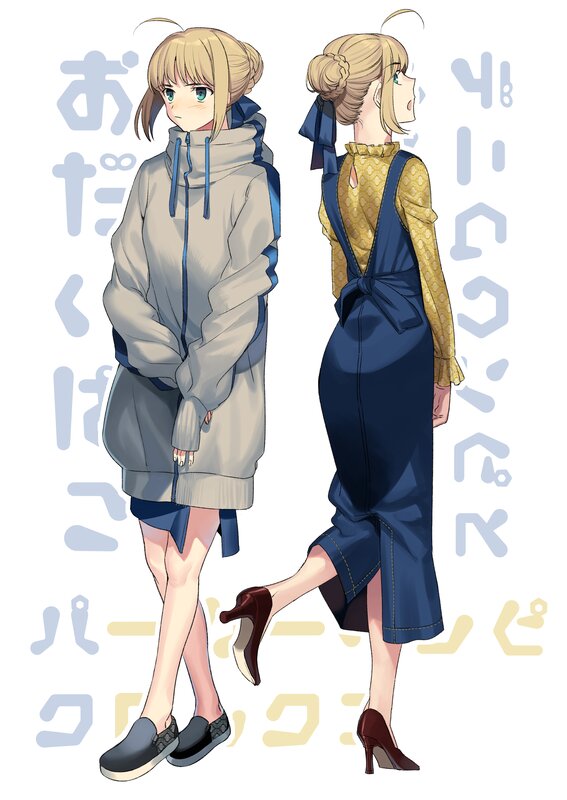 Anime Character in Two Outfits — Blue, Neutral